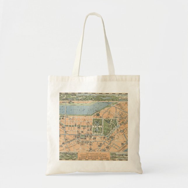 Bolsa Tote A parte central do mapa de Boston, Massachusetts (Frente)