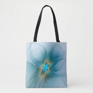 Bolsa Tote A pequena bela flor Dourada azul moderna