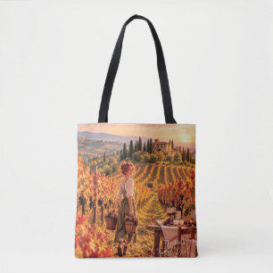 Bolsa Tote A Pequena Garota Viajante Tuscany Vinhedo Ombro