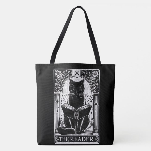 Bolsa Tote A Placa de Tarot de Gato Preto do Leitor (Frente)