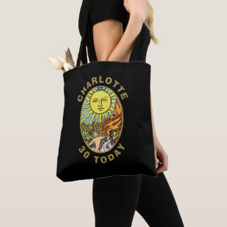 Bolsa Tote A Placa de Tarot Sun | Nome preto aniversário de 3