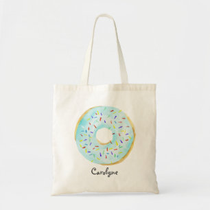 Bolsa Tote A rosquinha azul bonito da aguarela com polvilha o