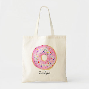 Bolsa Tote A rosquinha cor-de-rosa bonito da aguarela com