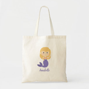 Bolsa Tote A sereia roxa bonito com cabelo louro personaliza
