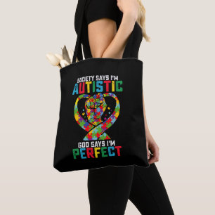 Bolsa Tote A sociedade diz que sou autista, Deus diz que sou