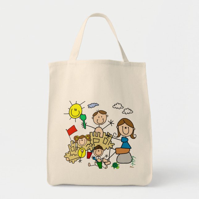 Bolsa Tote A vara figura o divertimento da praia da família (Frente)