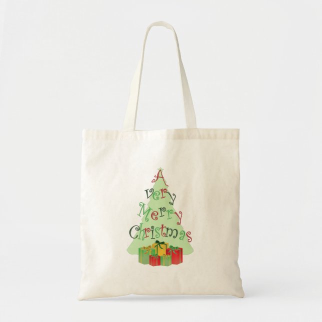 Bolsa Tote A Very Merry Christmas Tree and Gifts  (Frente)