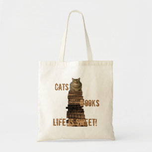 Bolsa Tote A vida dos livros dos gatos é doce - marrom