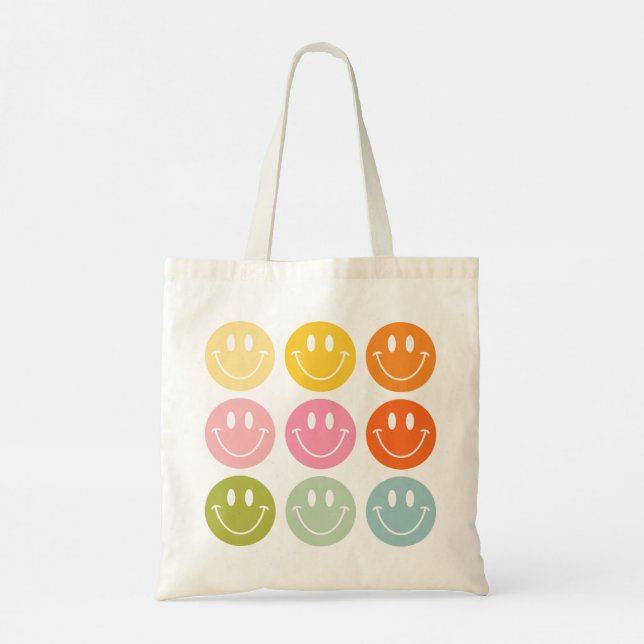 Bolsa Tote A Vida É Legal Feliz Rosto Sorridente Emoji (Verso)