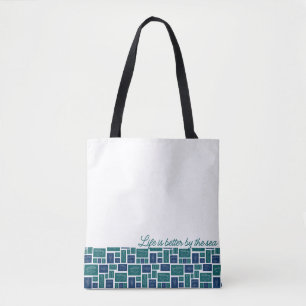 Bolsa Tote A Vida é Melhor À Beira-Mar Padrão de Peixes Coste