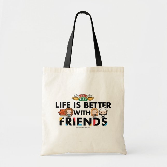 Bolsa Tote A Vida é Melhor com AMIGOS™ Arte Chibi (Frente)