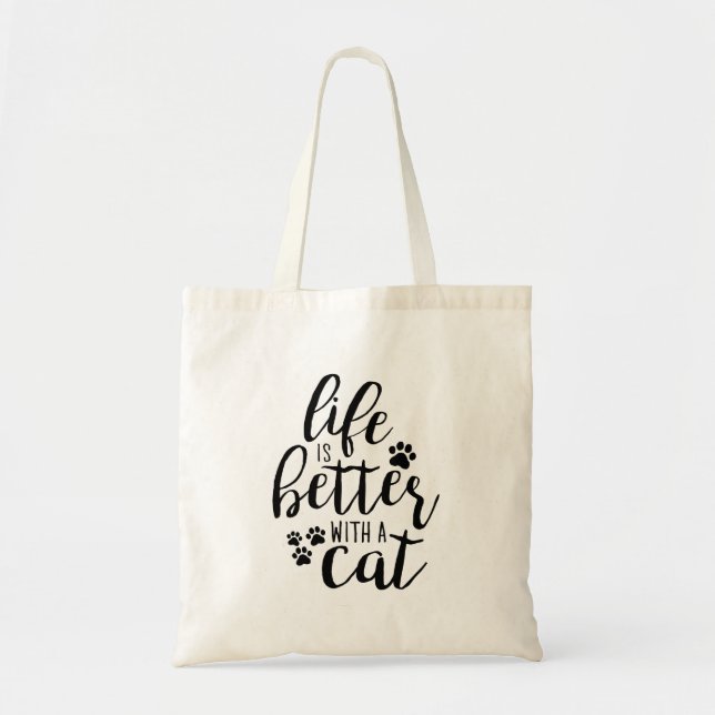 Bolsa Tote A vida é melhor com as legendas de gatos bonitos (Frente)