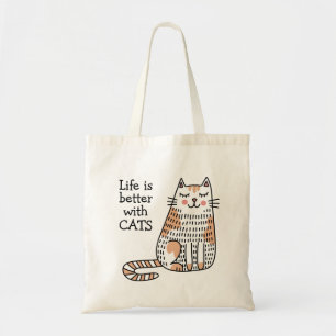 Bolsa Tote A Vida é Melhor Com Gatos Doodle