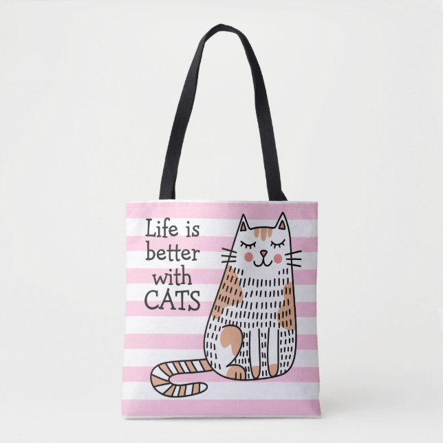 Bolsa Tote A Vida É Melhor Com Gatos Doodle (Frente)