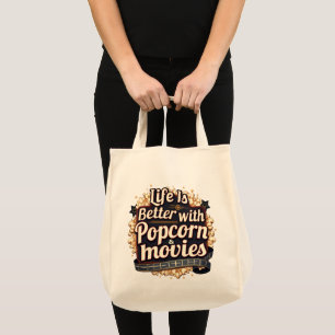 Bolsa Tote A vida é melhor com pipocas e filmes na Design