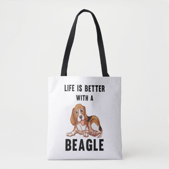 Bolsa Tote A vida é melhor com um beagle (Frente)