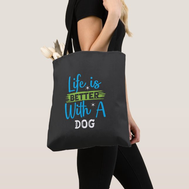 Bolsa Tote A vida é melhor com um cão (Close Up)