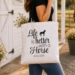 Bolsa Tote A Vida É Melhor Com Um Cavalo Rótulo Personalizado