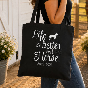 Bolsa Tote A Vida É Melhor Com Um Cavalo Rótulo Personalizado