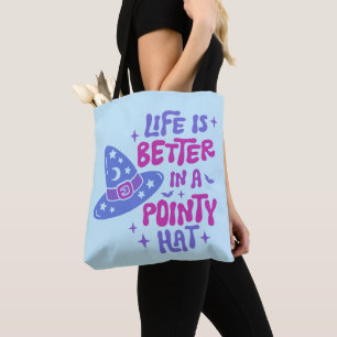 Bolsa Tote A Vida é Melhor com um Chapéu Pontiagudo Azul de H
