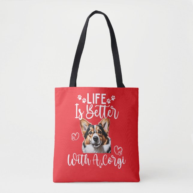 Bolsa Tote A vida é melhor com um Corgi (Frente)
