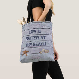 Bolsa Tote A vida é melhor / eu preferencialmente na praia