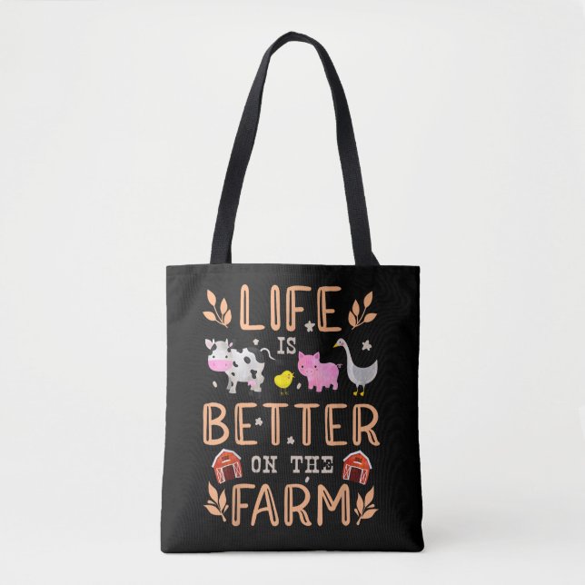 Bolsa Tote A Vida é Melhor Na Fazenda Animais Fofos Fazendeir (Frente)