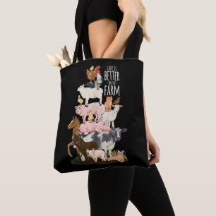 Bolsa Tote A vida é melhor na Fazenda, animais lindos, campo