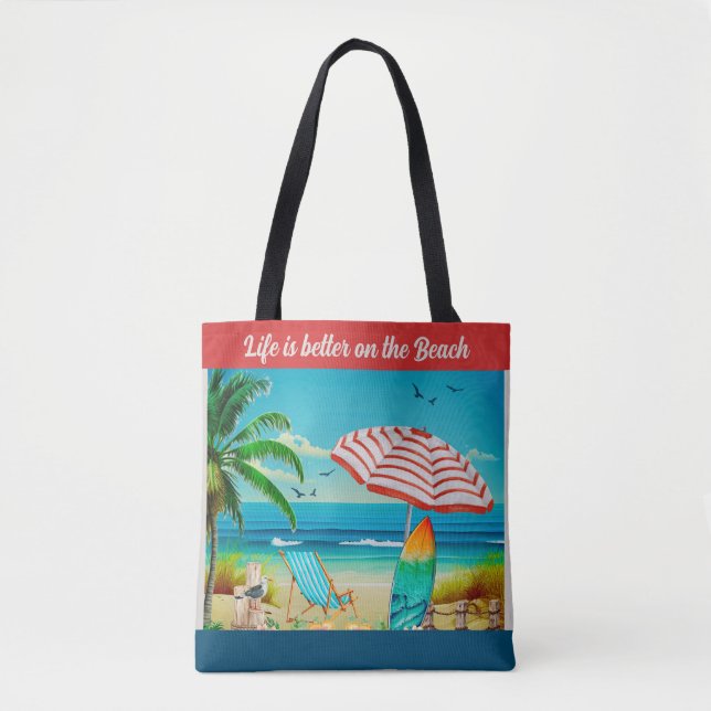 Bolsa Tote A vida é melhor na praia, verão (Frente)