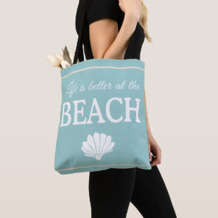Bolsa Tote A Vida É Melhor No Shell Turquoise Da Cota Da Prai