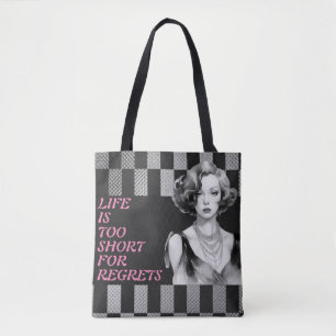 Bolsa Tote "A vida é muito curta", Cinzas e preto