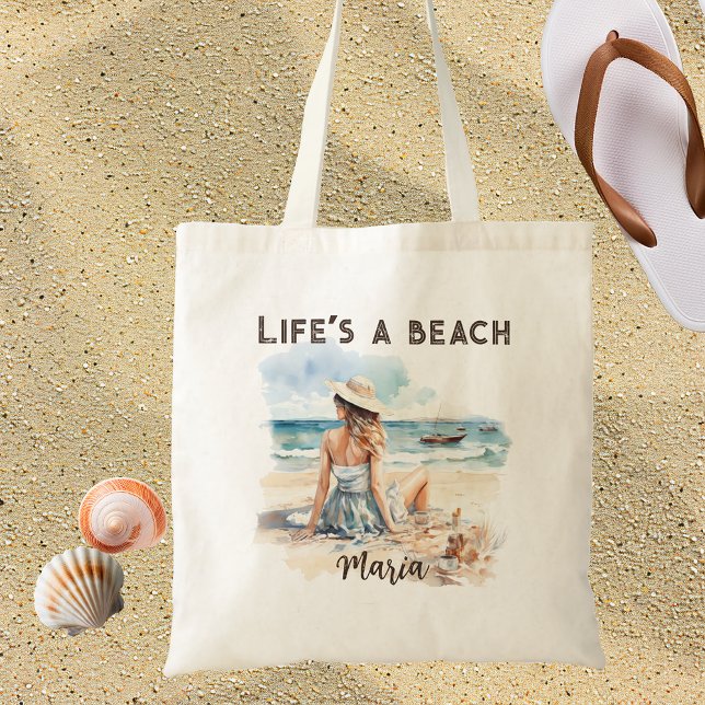Bolsa Tote A vida é uma praia personalizada (Criador carregado)