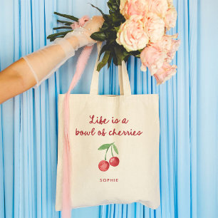 Bolsa Tote A vida é uma tigela de cerejas   Script de Retro V