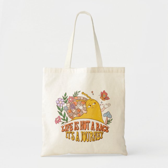 Bolsa Tote A vida é uma viagem - Caracol, Cogumelo, Flor (Frente)