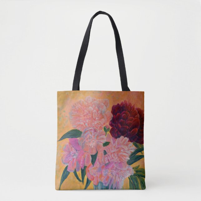 Bolsa Tote A Vida Estática com a Pintura de Peônias (Frente)