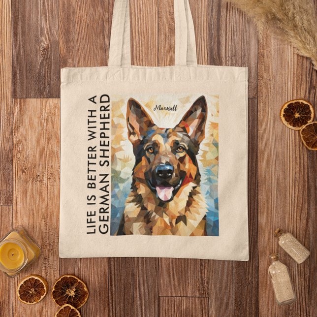 Bolsa Tote A vida moderna é melhor com German shepherd person (Criador carregado)