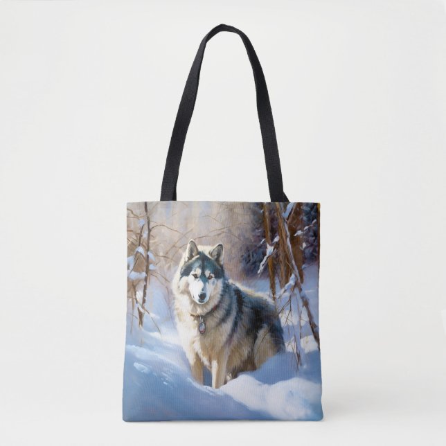 Bolsa Tote Aaskan Malamute Deixe Nevar Natal (Frente)