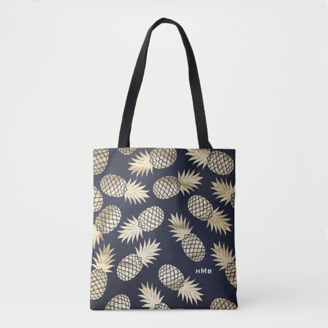 Bolsa Tote Abacaxi-abacaxi-de-folha-de-ouro tropical Monogram (Frente)