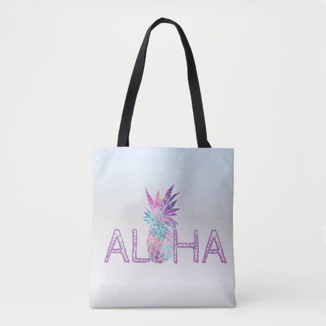 Bolsa Tote Abacaxi Aloha Havaiana Adorável, Prata (Frente)