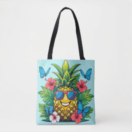 Bolsa Tote Abacaxi Borboleta Hibiscus
