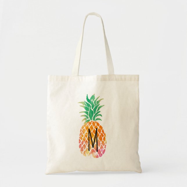 Bolsa Tote abacaxi com aquarela tropical monograma (Frente)