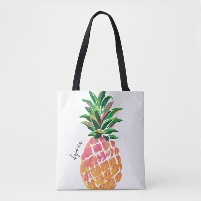 Bolsa Tote Abacaxi de Aquarela Personalizado Saco de Toques (Frente)