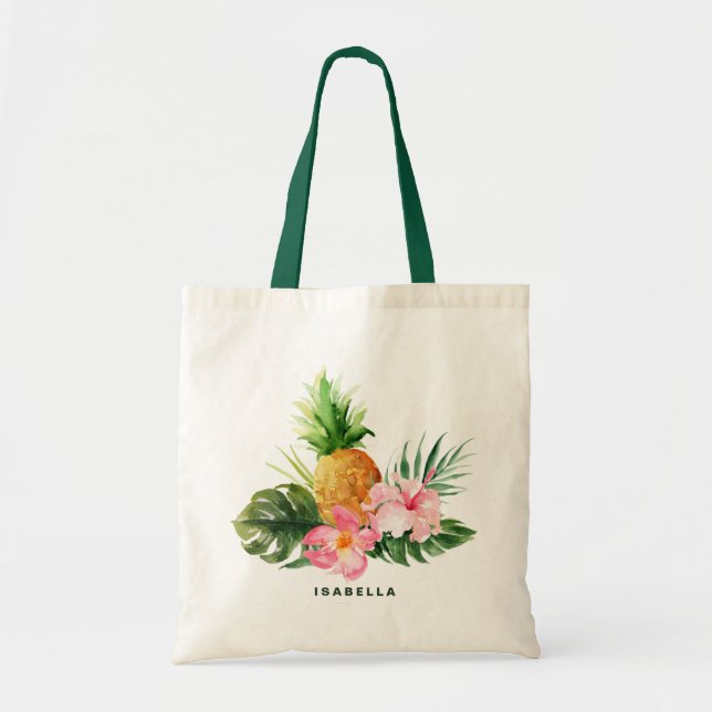 Bolsa Tote Abacaxi de Aquarela Tropical Saco de Toques Person (Frente)