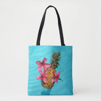 Bolsa Tote Abacaxi e Hibiscus flutuantes