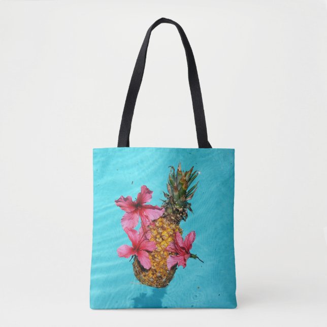 Bolsa Tote Abacaxi e Hibiscus flutuantes (Frente)