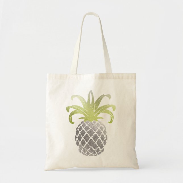 Bolsa Tote Abacaxi em prata e dourado da PixDezines (Frente)