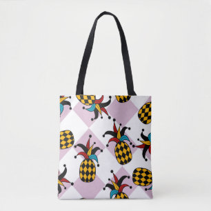 Bolsa Tote Abacaxi estilizado. Chapéu e Rhombus Harlequin. M