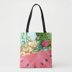 Bolsa Tote Abacaxi Frio Melancia Hibisco Folhas de Palmeira 