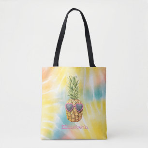 Bolsa Tote Abacaxi Legal, Tinta Tie Dye Arco-íris Aquarela