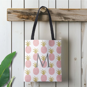 Bolsa Tote Abacaxi Monogramado com Brilho Rosa